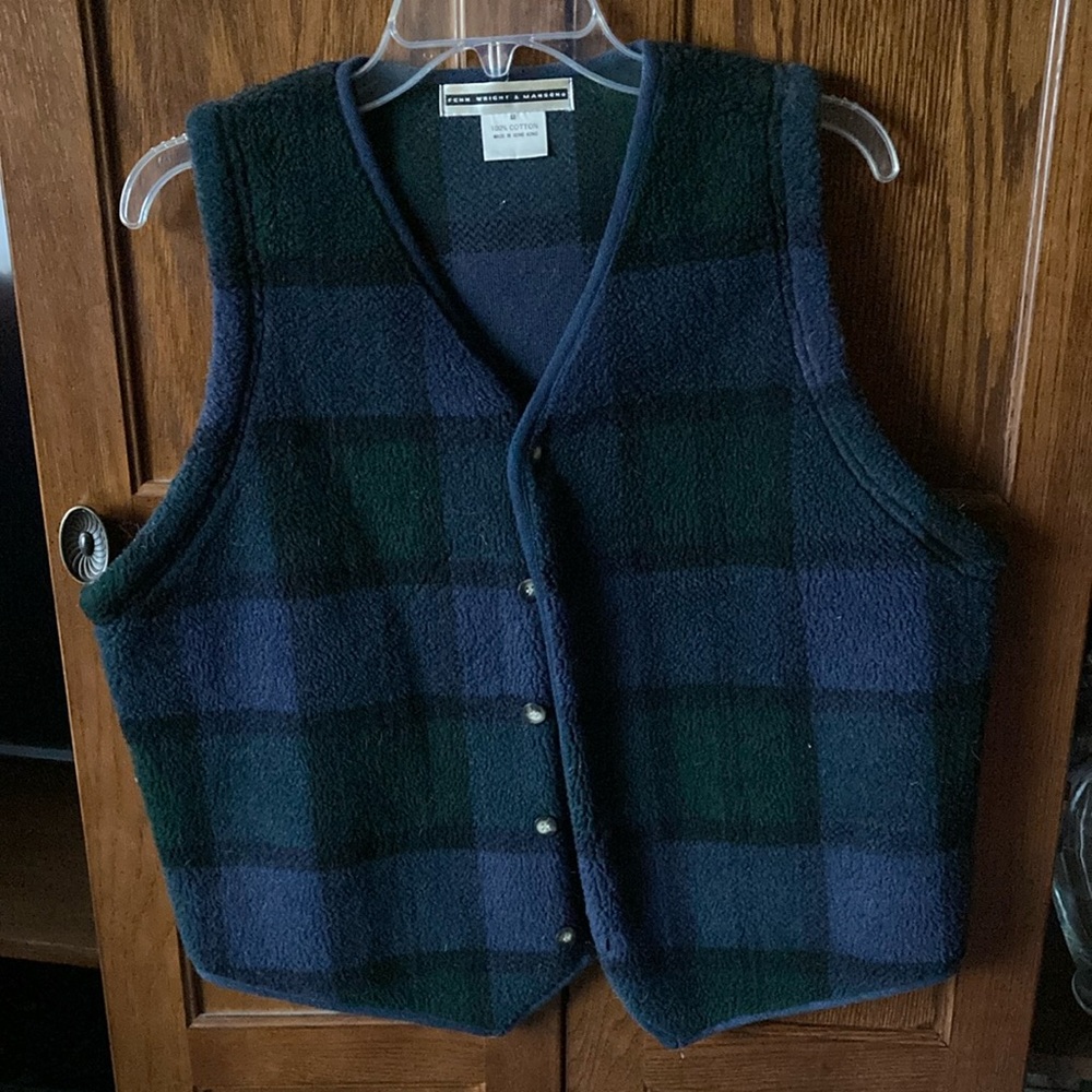 Vintage Plaid Wool Vest in Blue and Green